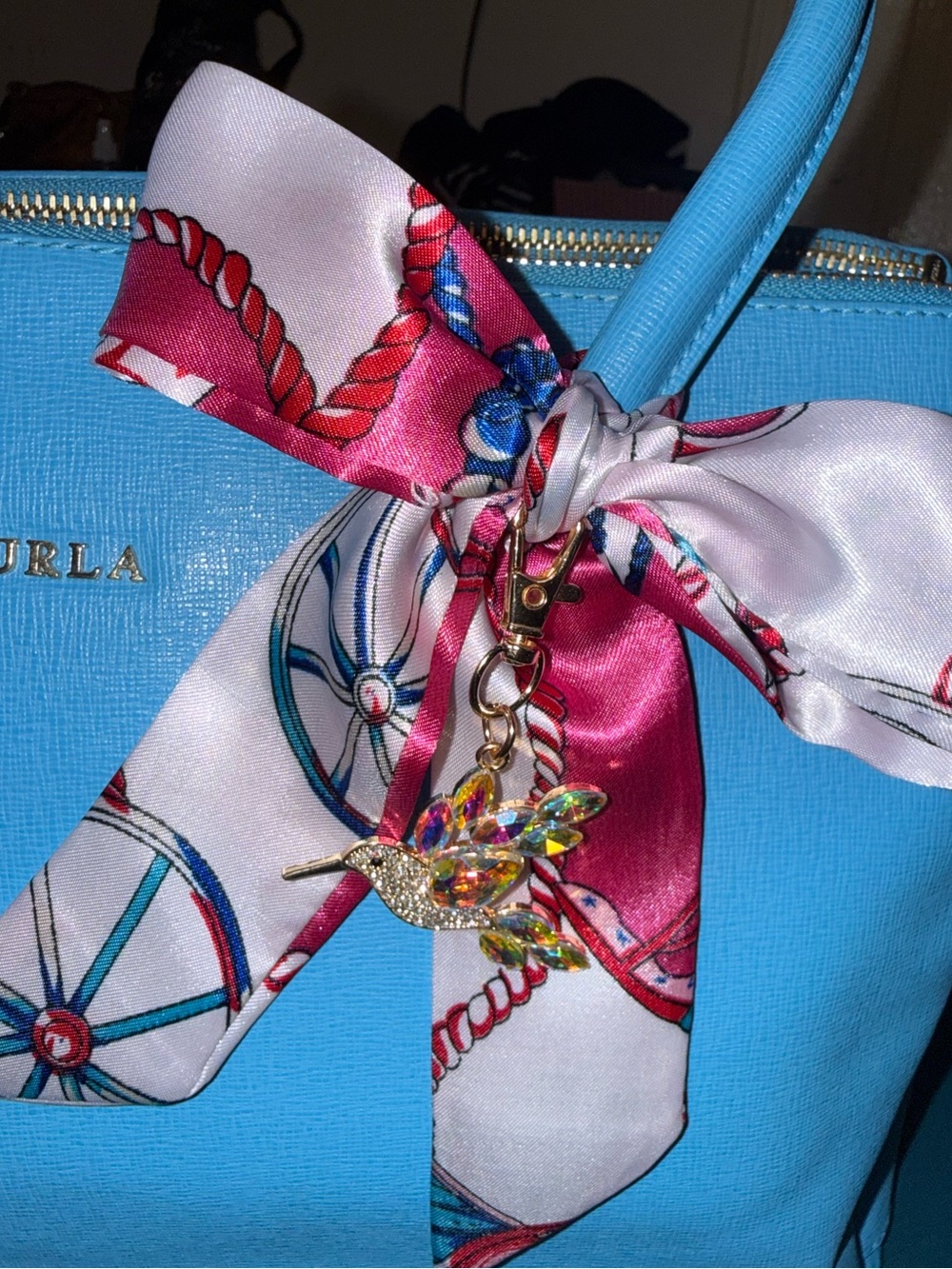 LOW START Furla Linda Medium Saffiano Leather Tote Bag – Cerulean Blue Like New - Picture 10 of 15